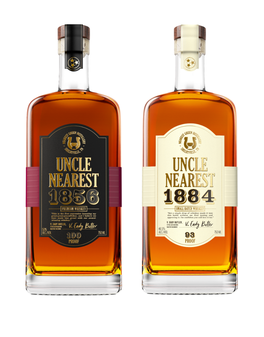 UNCLE NEAREST 1856 PREMIUM AGED WHISKEY and 1884 SMALL BATCH WHISKEY